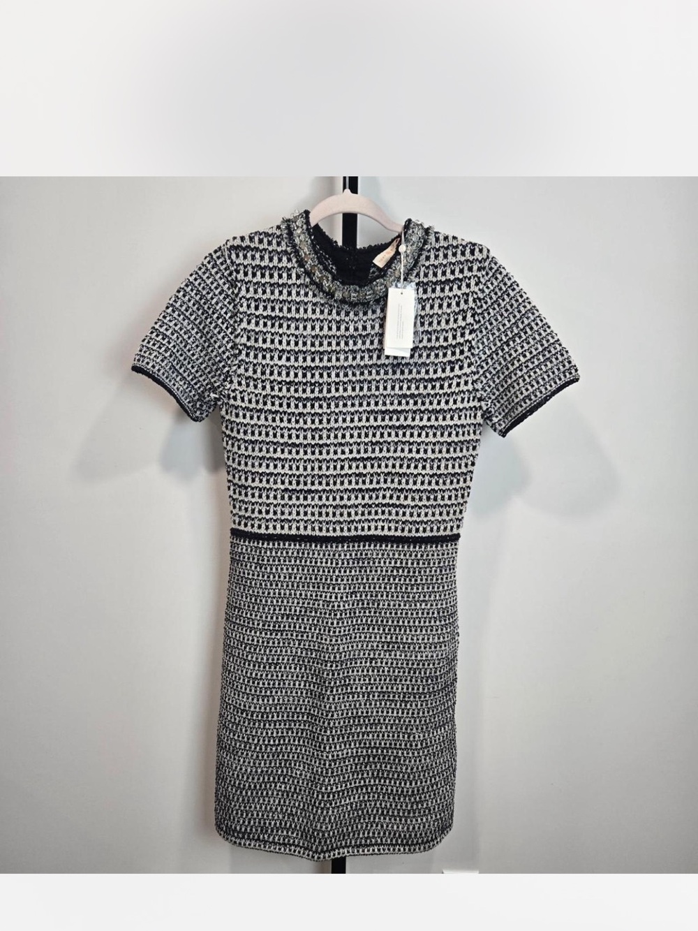 Tory Burch Black and White Short-Sleeve Knit Dress